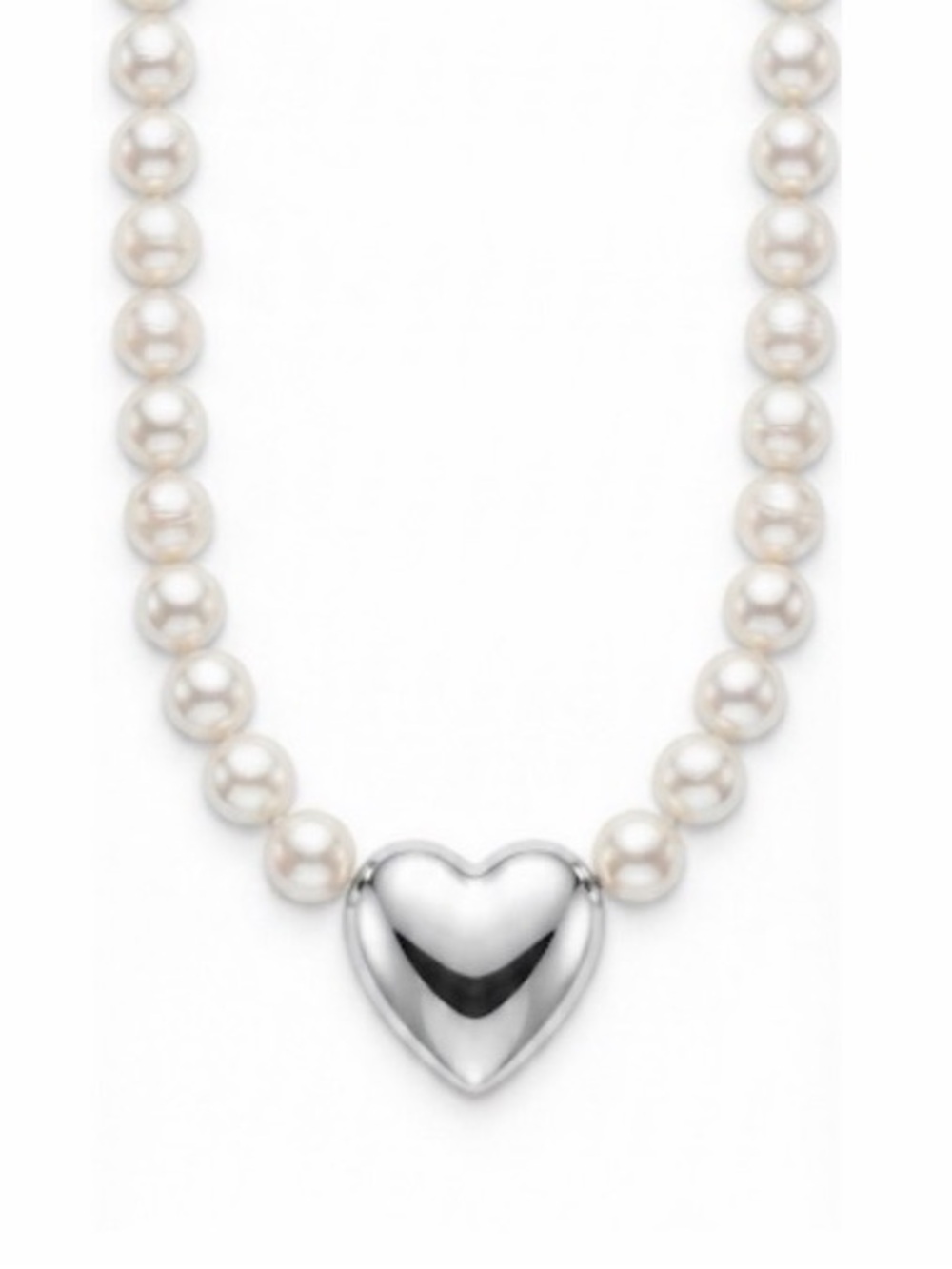 NWT ⚜️🩶⚜️ Piper K Glass Pearl Strand Necklace Silver Tone Puffed Heart Pendant